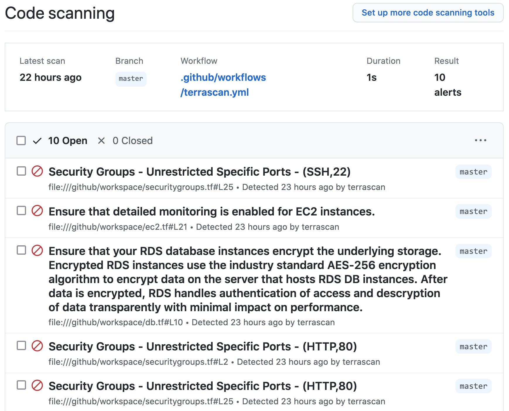 Image of code scanning results